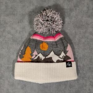Cold Front CF Mountain Landscape ski winter pom pom beanie womens OSFM